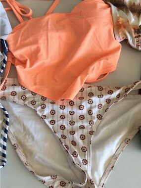 Peach Tankini Top with White Floral Bikini Bottom